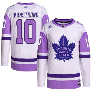 Men's Toronto Maple Leafs George Armstrong Adidas Authentic Hockey Fights Cancer Primegreen Jersey - White/Purple