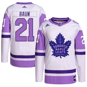 Men's Toronto Maple Leafs Bobby Baun Adidas Authentic Hockey Fights Cancer Primegreen Jersey - White/Purple