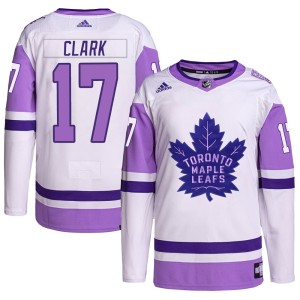 Men's Toronto Maple Leafs Wendel Clark Adidas Authentic Hockey Fights Cancer Primegreen Jersey - White/Purple