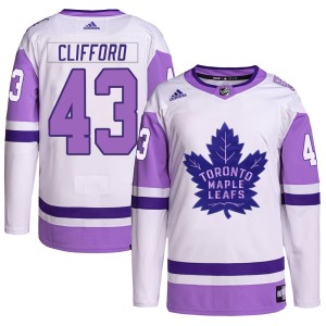 Men's Toronto Maple Leafs Kyle Clifford Adidas Authentic Hockey Fights Cancer Primegreen Jersey - White/Purple