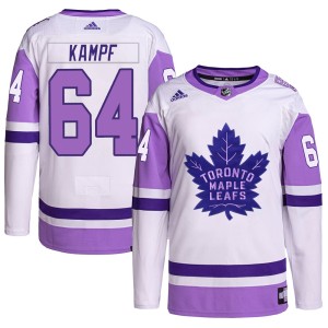 Men's Toronto Maple Leafs David Kampf Adidas Authentic Hockey Fights Cancer Primegreen Jersey - White/Purple