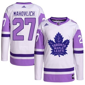 Men's Toronto Maple Leafs Frank Mahovlich Adidas Authentic Hockey Fights Cancer Primegreen Jersey - White/Purple