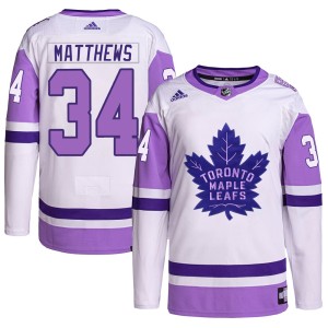 Men's Toronto Maple Leafs Auston Matthews Adidas Authentic Hockey Fights Cancer Primegreen Jersey - White/Purple