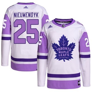 Men's Toronto Maple Leafs Joe Nieuwendyk Adidas Authentic Hockey Fights Cancer Primegreen Jersey - White/Purple