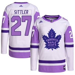 Men's Toronto Maple Leafs Darryl Sittler Adidas Authentic Hockey Fights Cancer Primegreen Jersey - White/Purple