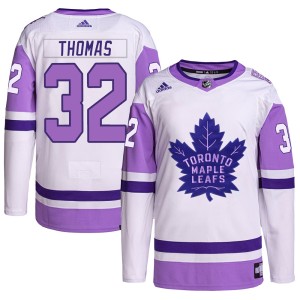 Men's Toronto Maple Leafs Steve Thomas Adidas Authentic Hockey Fights Cancer Primegreen Jersey - White/Purple