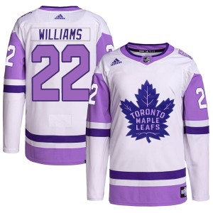 Men's Toronto Maple Leafs Tiger Williams Adidas Authentic Hockey Fights Cancer Primegreen Jersey - White/Purple