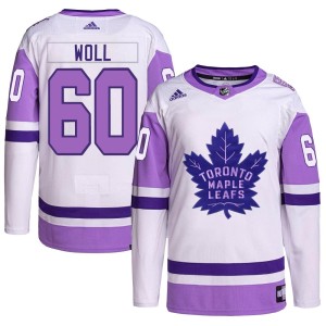 Men's Toronto Maple Leafs Joseph Woll Adidas Authentic Hockey Fights Cancer Primegreen Jersey - White/Purple