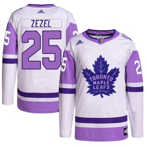 Men's Toronto Maple Leafs Peter Zezel Adidas Authentic Hockey Fights Cancer Primegreen Jersey - White/Purple