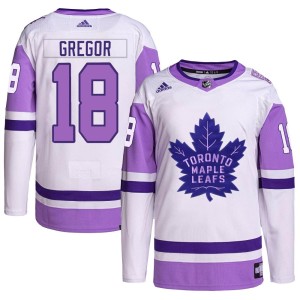 Youth Toronto Maple Leafs Noah Gregor Adidas Authentic Hockey Fights Cancer Primegreen Jersey - White/Purple