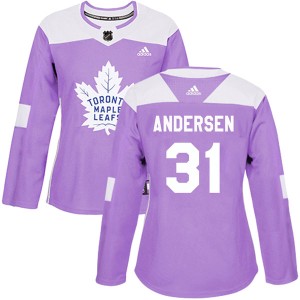 Women's Toronto Maple Leafs Frederik Andersen Adidas Authentic Fights Cancer Practice Jersey - Purple