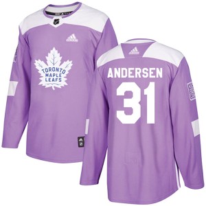 Men's Toronto Maple Leafs Frederik Andersen Adidas Authentic Fights Cancer Practice Jersey - Purple