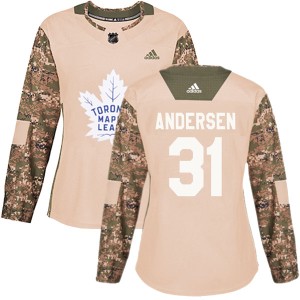 Women's Toronto Maple Leafs Frederik Andersen Adidas Authentic Veterans Day Practice Jersey - Camo