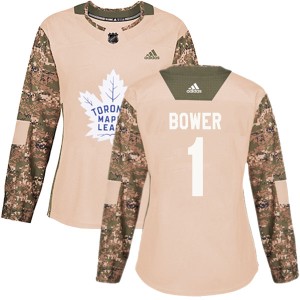 Women's Toronto Maple Leafs Johnny Bower Adidas Authentic Veterans Day Practice Jersey - Camo