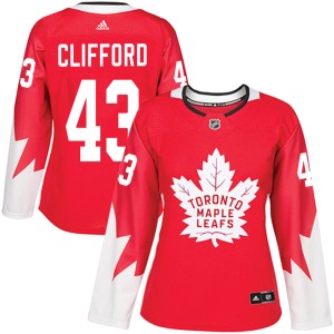 Women's Toronto Maple Leafs Kyle Clifford Adidas Authentic Alternate Jersey - Red