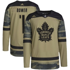 Men's Toronto Maple Leafs Johnny Bower Adidas Authentic Military Appreciation Practice Jersey - Camo