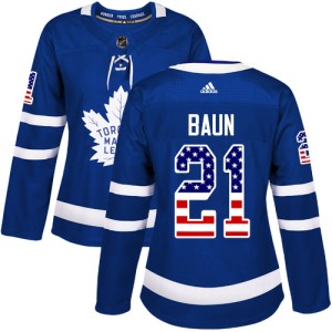 Women's Toronto Maple Leafs Bobby Baun Adidas Authentic USA Flag Fashion Jersey - Royal Blue