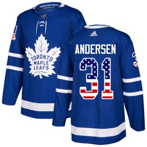 Youth Toronto Maple Leafs Frederik Andersen Adidas Authentic USA Flag Fashion Jersey - Royal Blue
