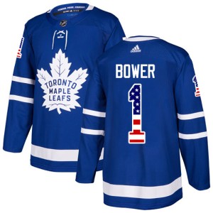 Men's Toronto Maple Leafs Johnny Bower Adidas Authentic USA Flag Fashion Jersey - Royal Blue