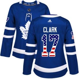 Women's Toronto Maple Leafs Wendel Clark Adidas Authentic USA Flag Fashion Jersey - Royal Blue